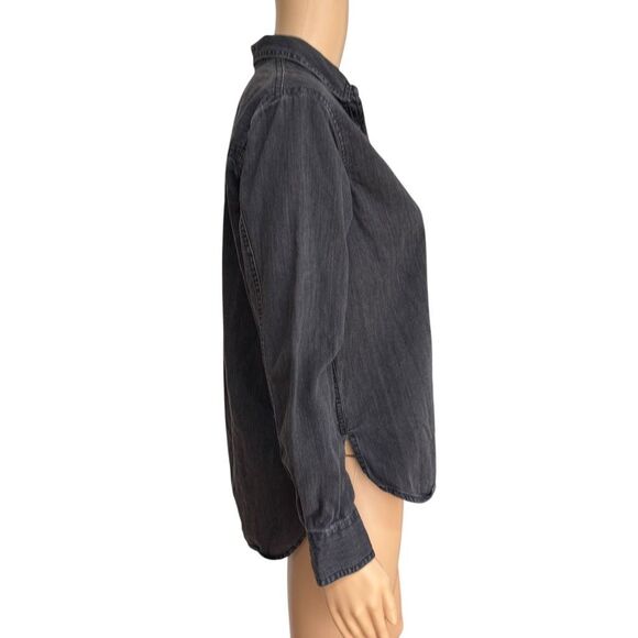 Madewell Chambray Charcoal Black Shirt Button up Long Sleeve 100% cotton Sz XS - Picture 2 of 7